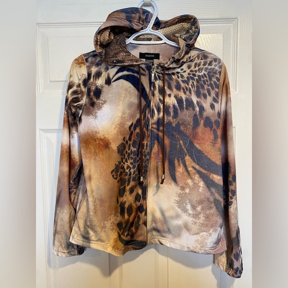 Y2K Kaktus Animal Print Velour Sequin Hoodie Size Small - Picture 3 of 10